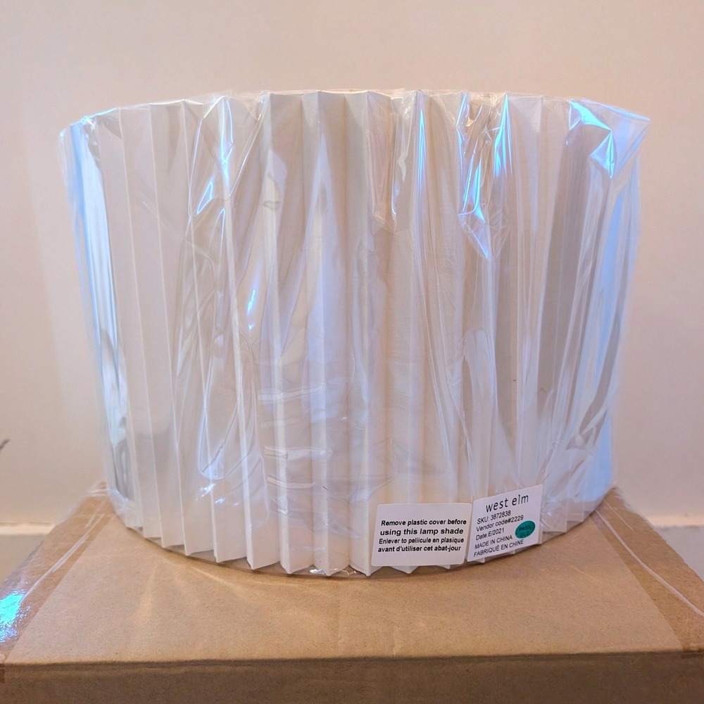 NEW West Elm Drum Table Lamp Shade White Pleated 14 Inch 3872838 MCM Classic